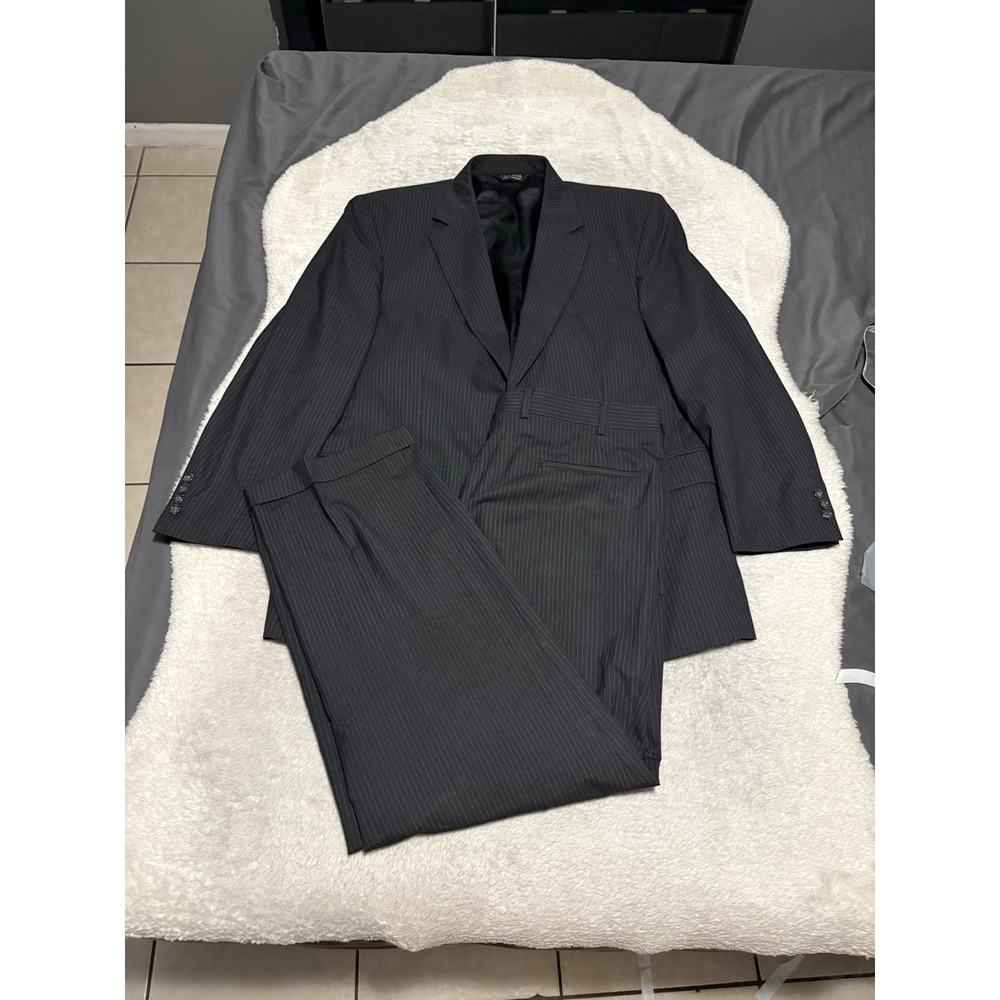 Jos A Bank Men's Charcoal Striped 2 Piece Suit Jacket 44R Pants 38x30 Cuffed